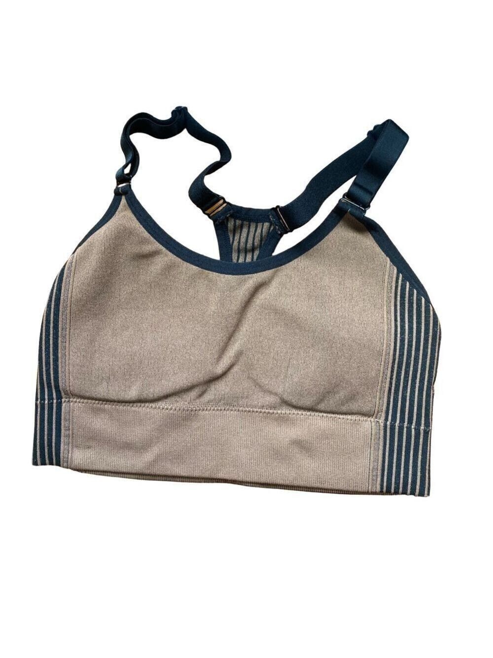 Ryka Tan Black Striped Sports Bra Racerback Athletic Small